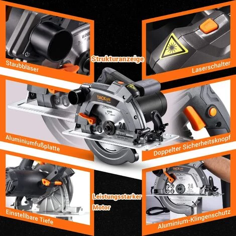 FEMOR Handkreissäge,Kreissäge 1500W 5000RPM, Max Schnitttiefe 65mm (90°) / 45mm (45°), 2 Blätter (190mm/24T, 185mm/40T) Mit Laser Und Doppelter Sicherheitsschalter Für Holz, Metall 4 FEMOR Handkreissäge,Kreissäge 1500W 5000RPM, Max Schnitttiefe 65mm (90°) / 45mm (45°), 2 Blätter (190mm/24T, 185mm/40T) Mit Laser Und Doppelter Sicherheitsschalter Für Holz, Metall – Bild 2